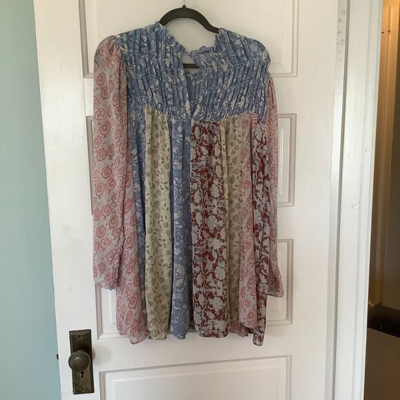 Free People Merrie Mix tunic small blue pink boho - Picture 7 of 12